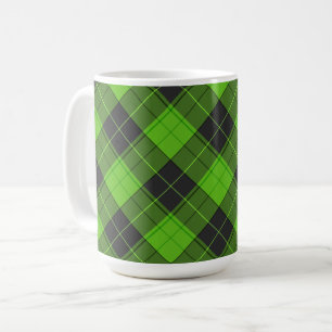 Caneca De Café Padrão xadrez diagonal simples em verde escuro
