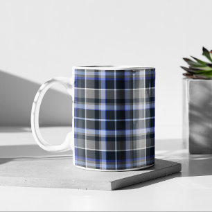 Caneca De Café Padrão Xadrez Escocês Cinza Azul Moderno