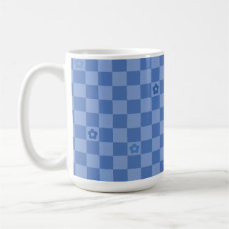 Caneca De Café Padrão Xadrez Floral Nº 01 - Azul Claro