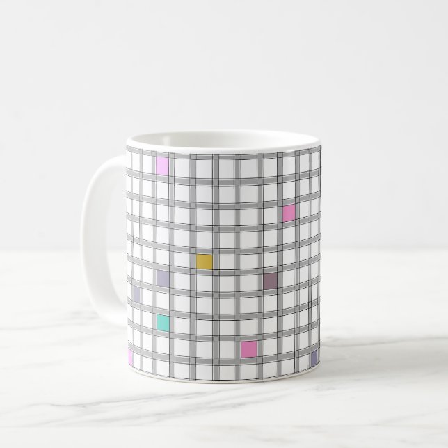 Caneca De Café Padrão Xadrez Geométrico Multicolorido (Frente Esquerda)