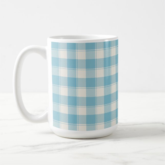 Caneca De Café Padrão Xadrez Gingham Clássico Azul e Branco (Esquerda)