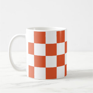 Caneca De Café Padrão Xadrez Laranja e Branco
