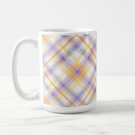 CANECA DE CAFÉ PADRÃO XADREZ PÁSCOA LARANJA ROXO BRANCO