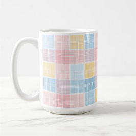 CANECA DE CAFÉ PADRÃO XADREZ PÁSCOA ROSA AMARELO AZUL