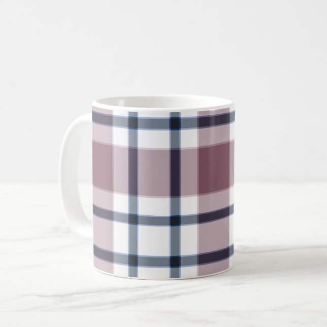 Caneca De Café Padrão xadrez retro marrom cinza branco claro (Frente Esquerda)