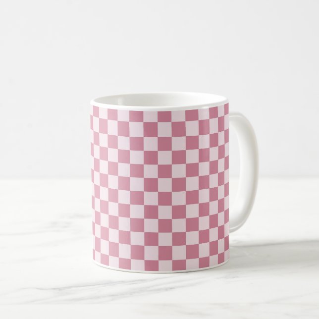 Caneca De Café Padrão xadrez rosa empoeirado (Frente Esquerda)