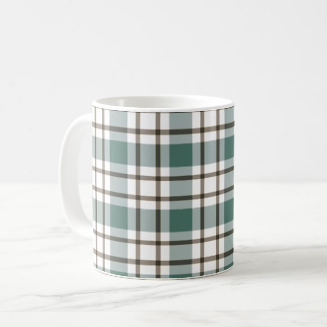 Caneca De Café padrão xadrez verde claro tartan (Frente Esquerda)