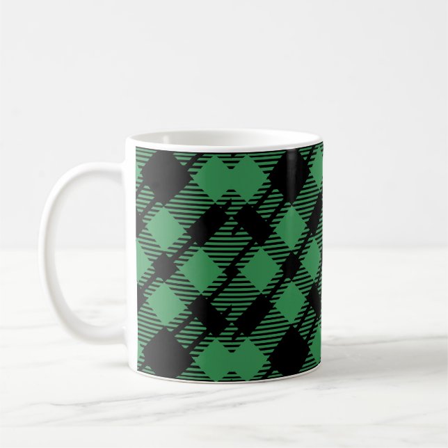 Caneca De Café Padrão Xadrez Verde de Férias Clássico (Esquerda)