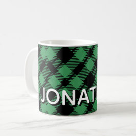 Caneca De Café Padrão Xadrez Verde de Férias Clássico Personaliza