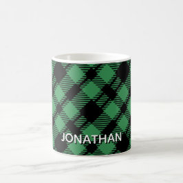 Caneca De Café Padrão Xadrez Verde de Férias Clássico Personaliza