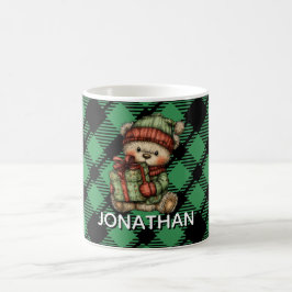Caneca De Café Padrão Xadrez Verde de Férias Clássico Personaliza