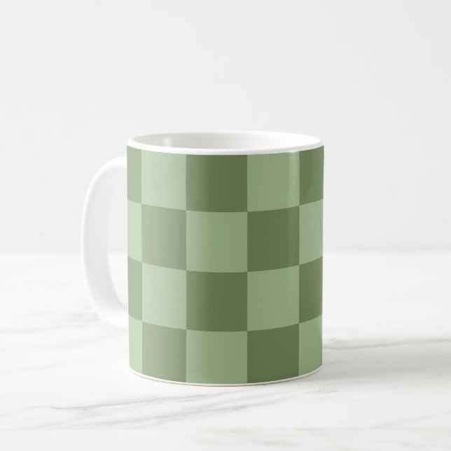 Caneca De Café Padrão Xadrez Verde Sage Minimalista (Frente Esquerda)