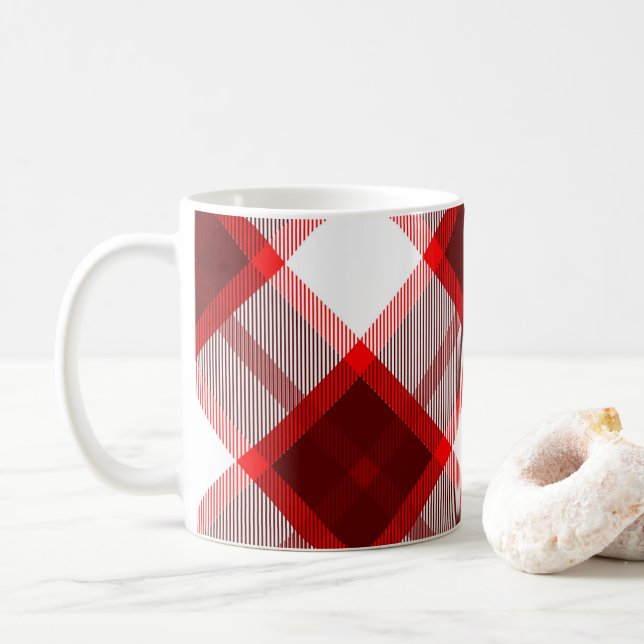 Caneca De Café Padrão Xadrez Vermelho (Com Donut)