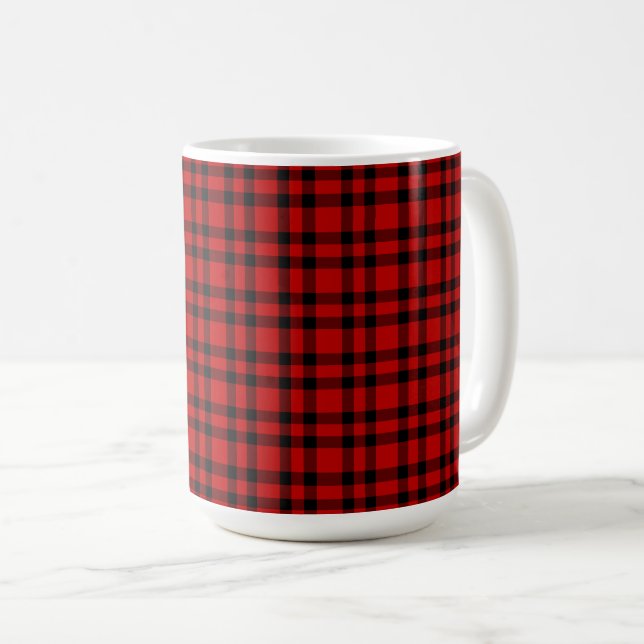 Caneca De Café Padrão Xadrez Vermelho e Preto (Frente Esquerda)
