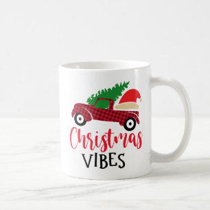 Caneca De Café Padrão Xadrez Vermelho e Preto Caminhão de Natal R