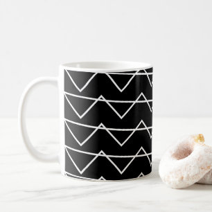 Caneca De Café Padrão Ziguezague de Listra Chevron Preto e Branco