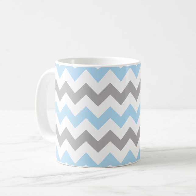 Caneca De Café Padrão Zigzag, Padrão Chevron, Azul, Cinza (Frente Esquerda)