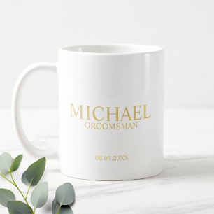 Caneca De Café Padrinho de casamento branco e ouro personalizado
