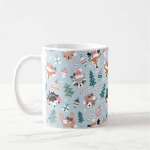 Caneca De Café Padrões Adoráveis De Animais De Natal Da Madeira