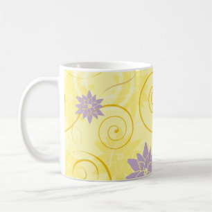 Caneca De Café Padrões amarelos com Flor de Lotus Roxo