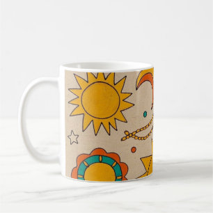 Caneca De Café Padrões Boêmicos Leis desenhados à mão, luas