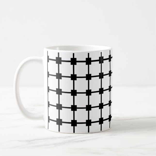 Caneca De Café Padrões brancos e negros quadrados modernos monocr (Esquerda)