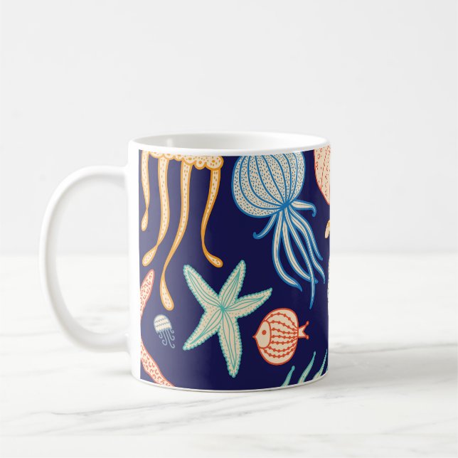 Caneca De Café Padrões de Algas de Peixes-Jellyfish (Esquerda)