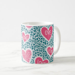 Caneca De Café Padrões de Amor Clássico Azul e Rosa