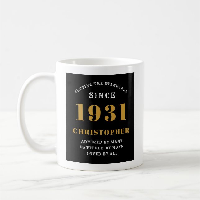 Caneca De Café Padrões de Aniversário do 90 1931 Adicione Seu Nom (Esquerda)