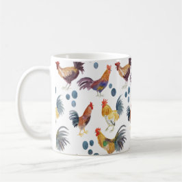 Caneca De Café Padrões de Aquarelas Coloridas de Galinhas e Ovos