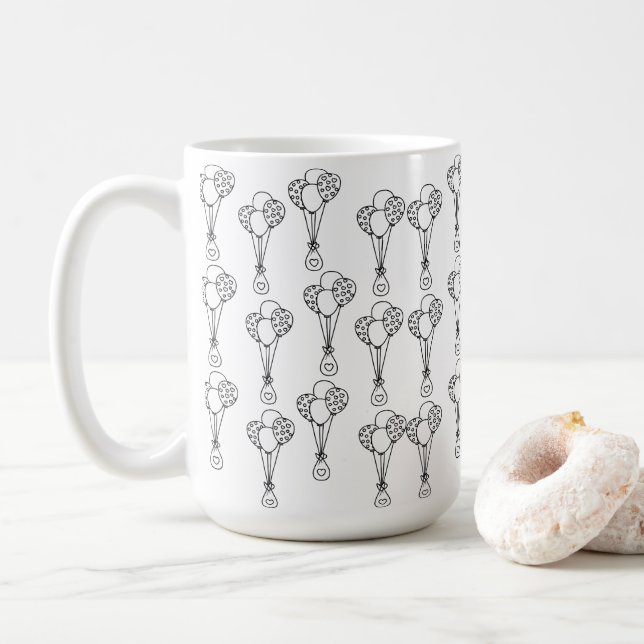 Caneca De Café Padrões De Balões Brancos E Pretos (Com Donut)