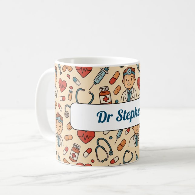 Caneca De Café Padrões de ciência do médico cartoon (Frente Esquerda)