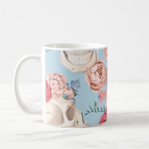 Caneca De Café Padrões de colheita de crânios e Rosas