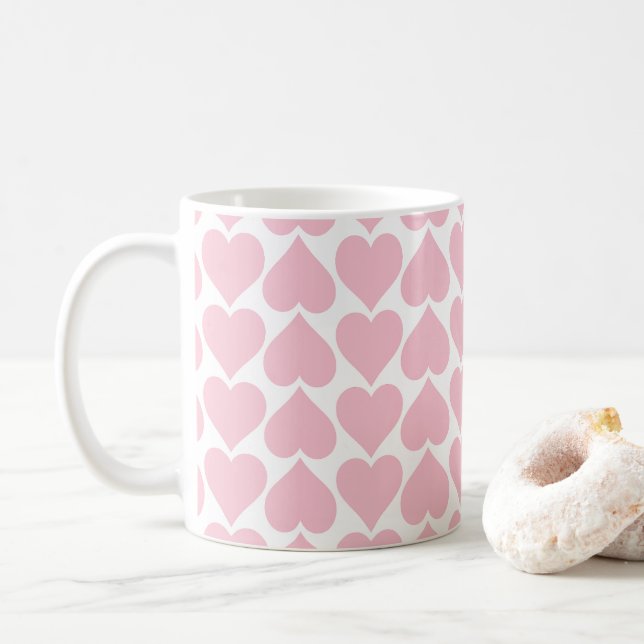 Caneca De Café Padrões de Coração Rosa, Romântico, Amor (Com Donut)