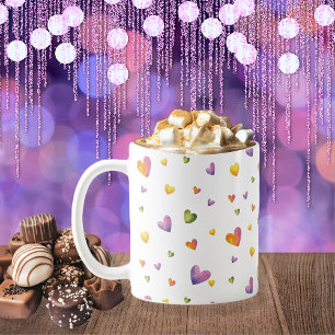 Caneca De Café Padrões de Corações Arco-Íris de Cores-d'Água