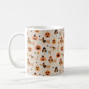 Caneca De Café Padrões de Dachshances em Figurinos de Halloween