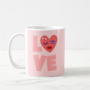 Caneca De Café Padrões de desenho coloridos cor-de-rosa com amor