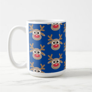 Caneca De Café Padrões de desenho de rena de Natal giro azul