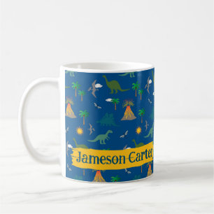 Caneca De Café Padrões de Dinossauro Azul-Cinto Plantas Selvagens