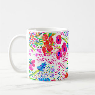 Caneca De Café Padrões de flores de aquarela, de cor branca