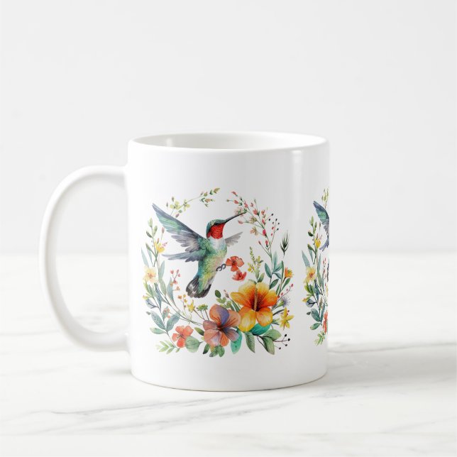 Caneca De Café Padrões de Flores de Hummingbird (Esquerda)