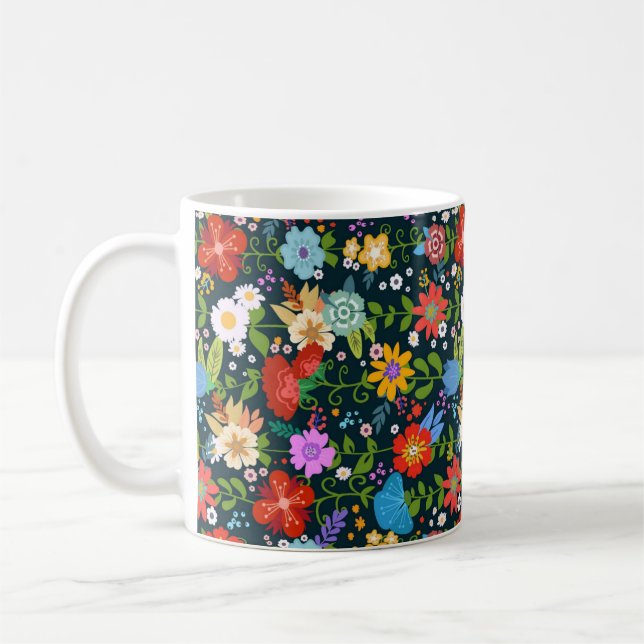 Caneca De Café Padrões de flores sem costura pontiagudas-13554 (Esquerda)