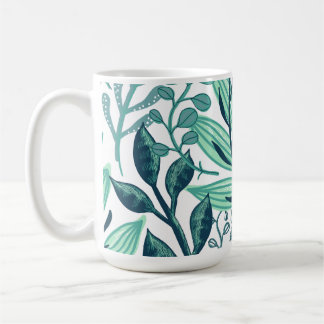 Caneca De Café Padrões de folhas azuis tropicais do outono