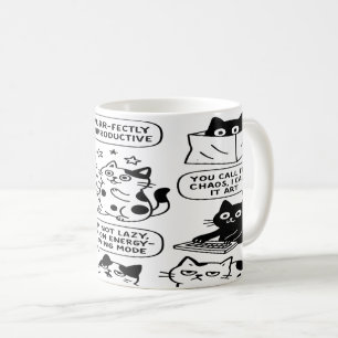 Caneca De Café Padrões de Gato Preto e Branco Engraçado