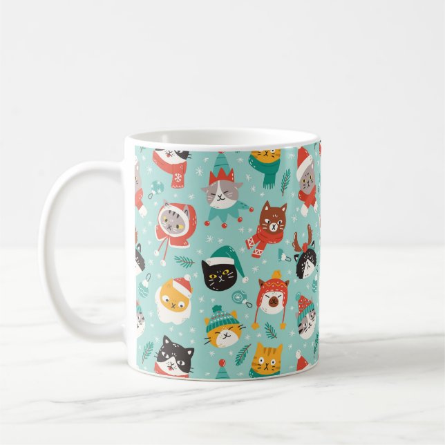 Caneca De Café Padrões de Gatos de Natal nos Suéteres de Férias (Esquerda)