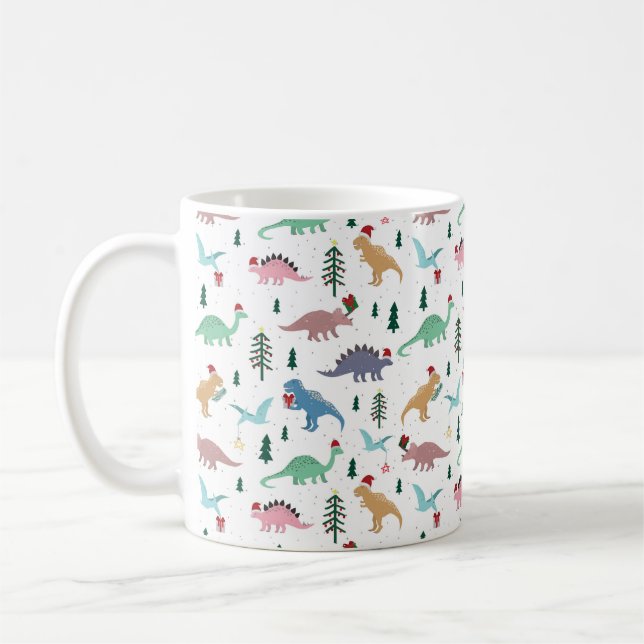 Caneca De Café Padrões de Natal dos Dinossauros Festivos (Esquerda)