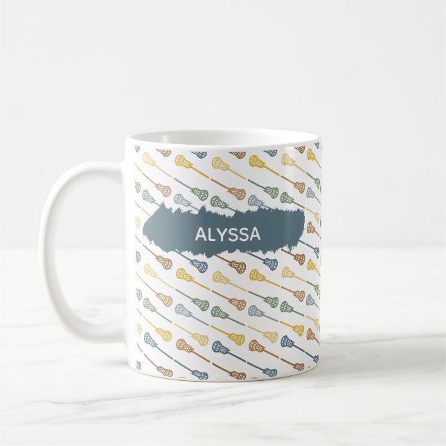Caneca De Café Padrões de palitos de lacrosse Diagonal de Cores Q (Esquerda)