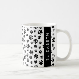 Caneca De Café Padrões de pata, patas de cão, preto e branco, seu
