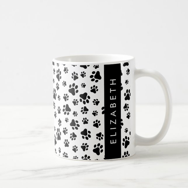 Caneca De Café Padrões de pata, patas de cão, preto e branco, seu (Direita)