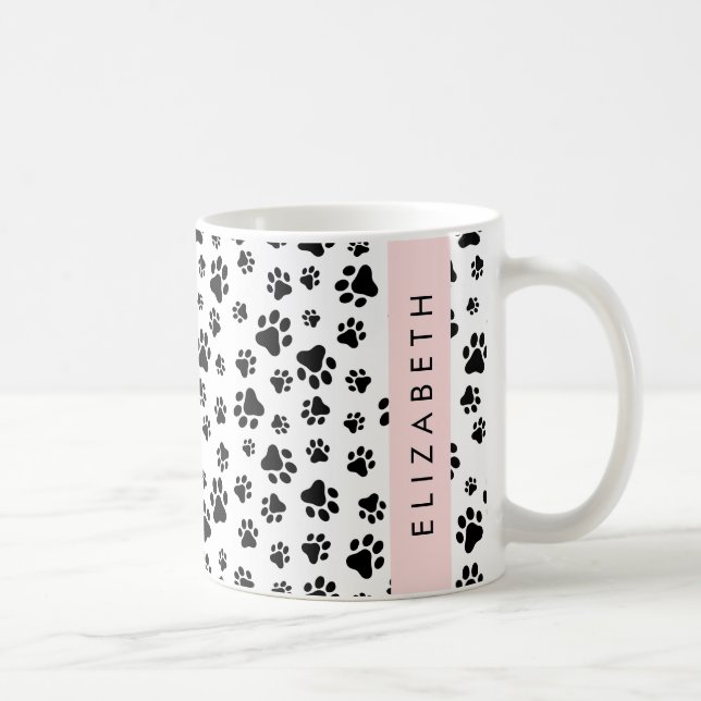 Caneca De Café Padrões de pata, patas de cão, preto e branco, seu (Direita)